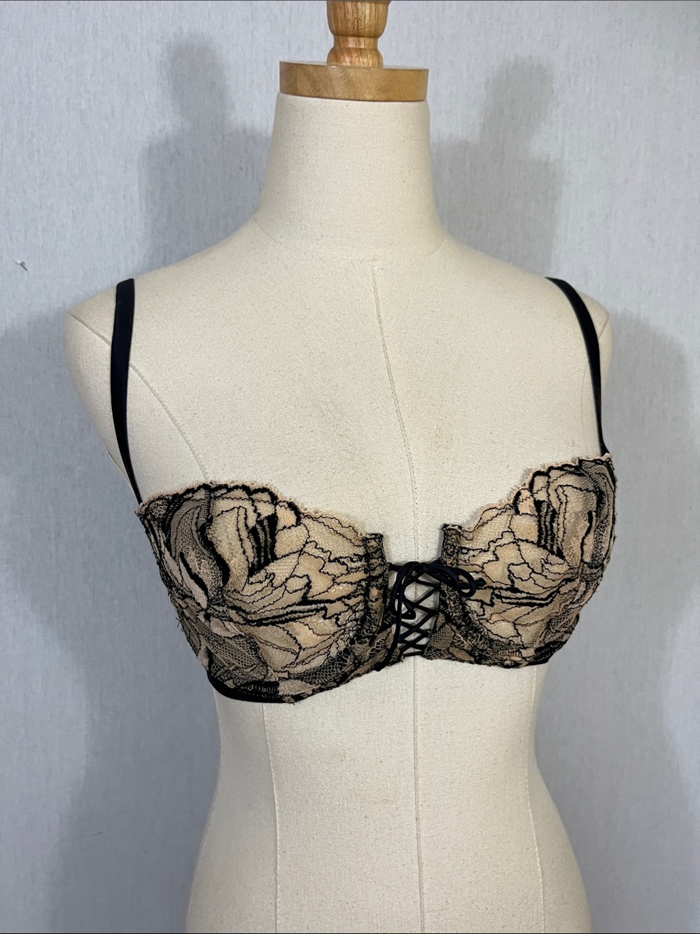 La Perla Sinfonia Black Tan Lace-Overlay Underwire Balconette Bra 32 D